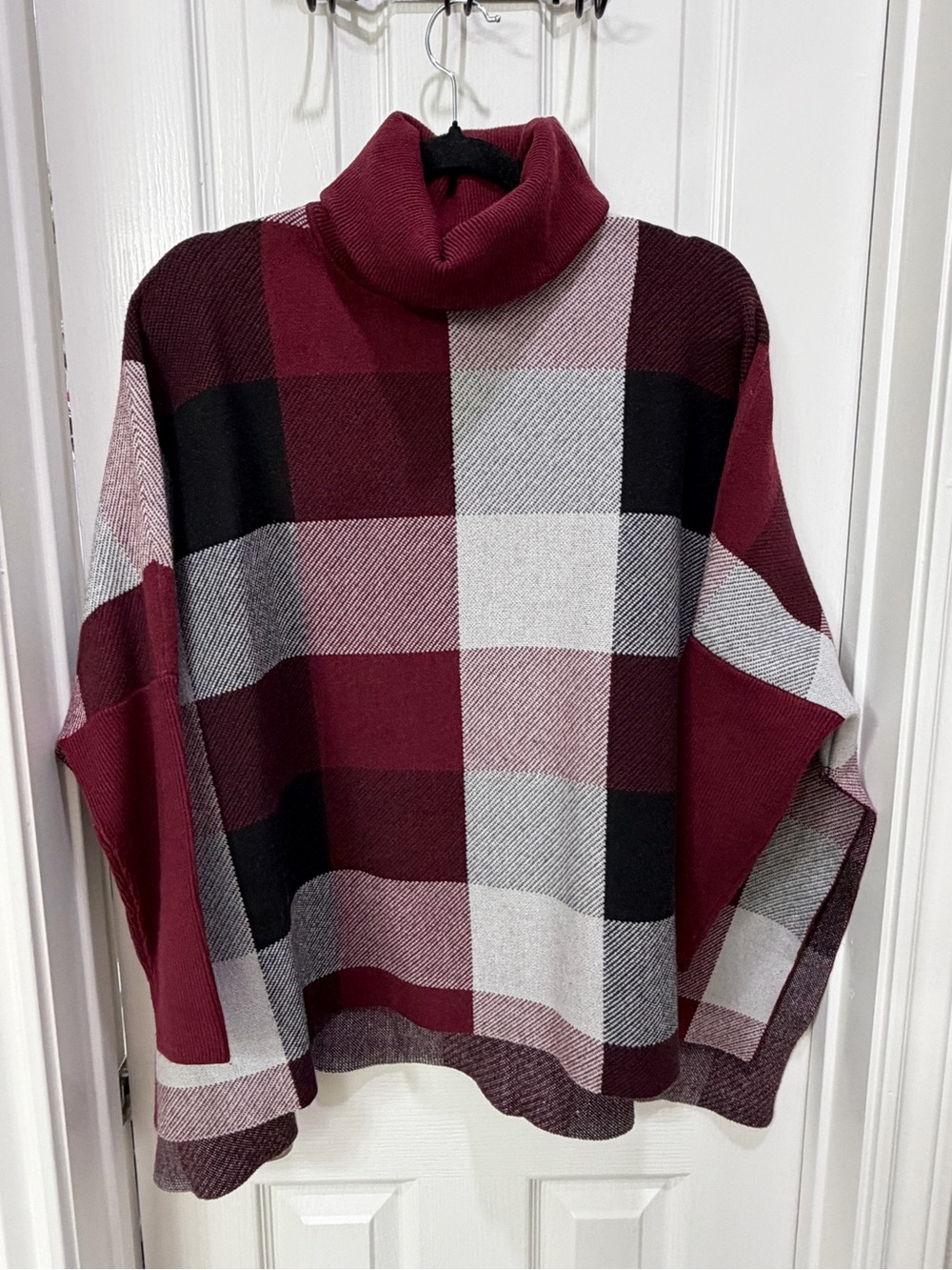 Turtleneck Plaid Poncho Sweater